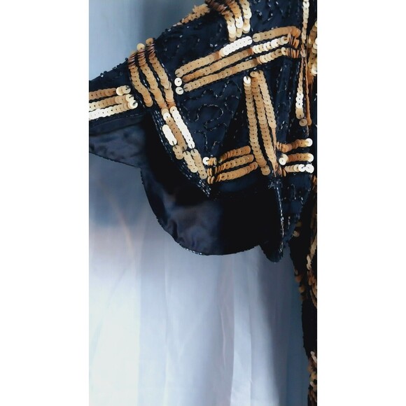 Scala Vintage Black Gold 100% Silk Sequin Blouse Top Size 3x (large) - Picture 3 of 10